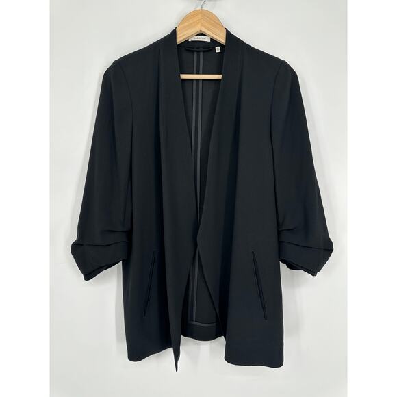 Aritzia Babaton Power Hip Blazer Open Front Ruched 3/4 Sleeve Jacket Crepe Black - Picture 6 of 15
